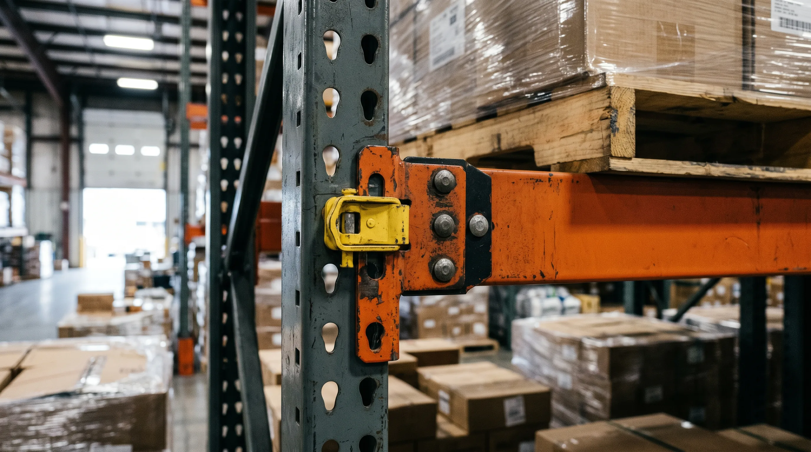 Fully installed pallet racking aisle with loaded pallets in an Indianapolis area warehouse